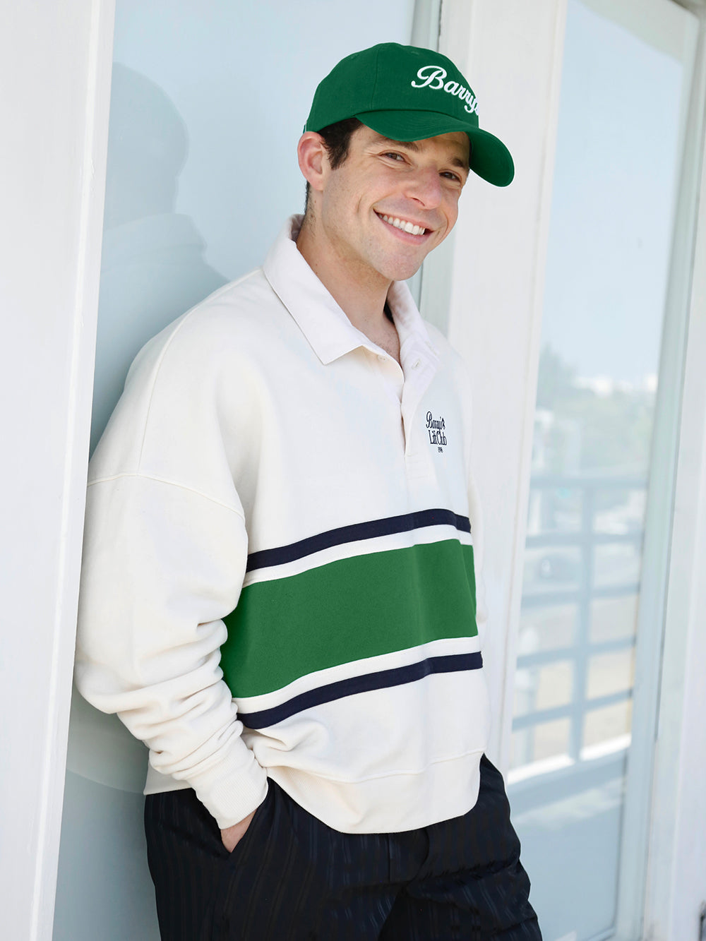 BARRY'S BONE/SPORT GREEN COLLARED SWEATSHIRT