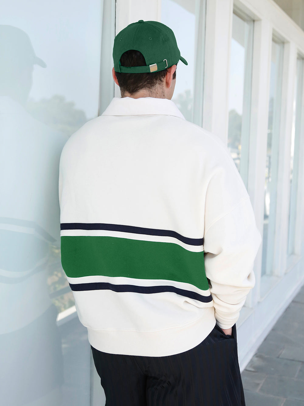 BARRY'S BONE/SPORT GREEN COLLARED SWEATSHIRT