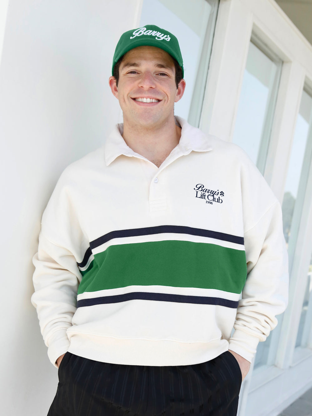 BARRY'S BONE/SPORT GREEN COLLARED SWEATSHIRT