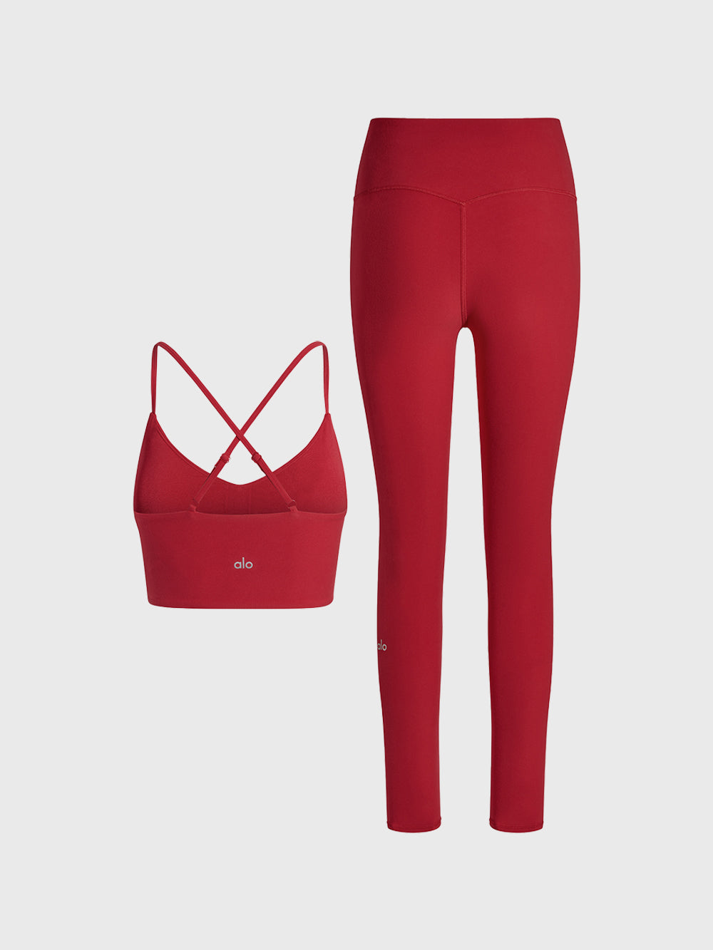 ALO BOLD RED ALOSOFT BRA AND LEGGING SET