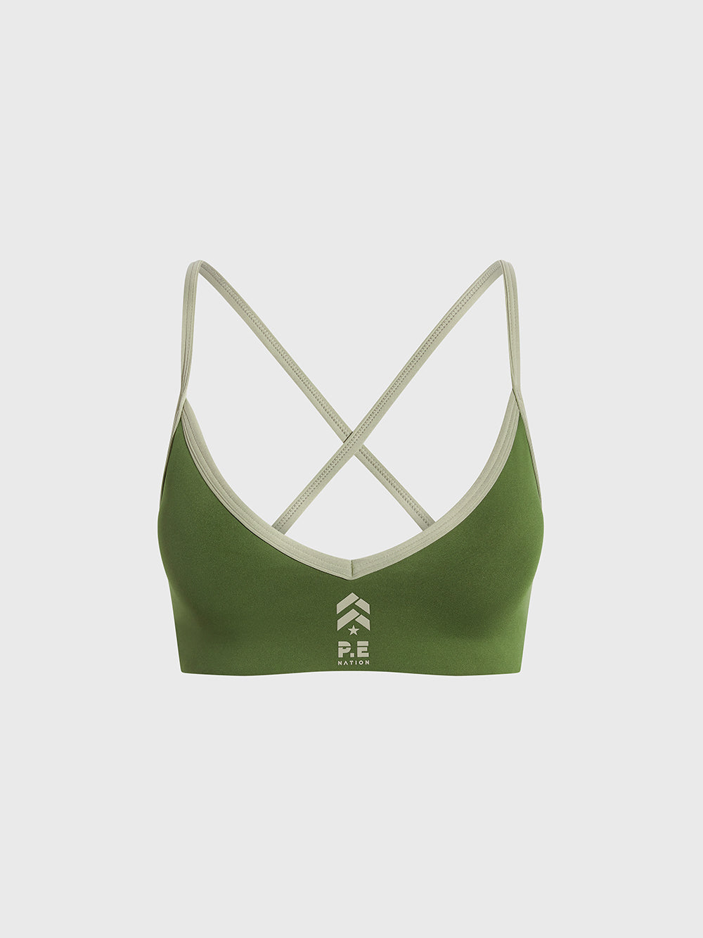 PE NATION ARMY GREEN CONTRAST SPECTRUM SPORTS BRA