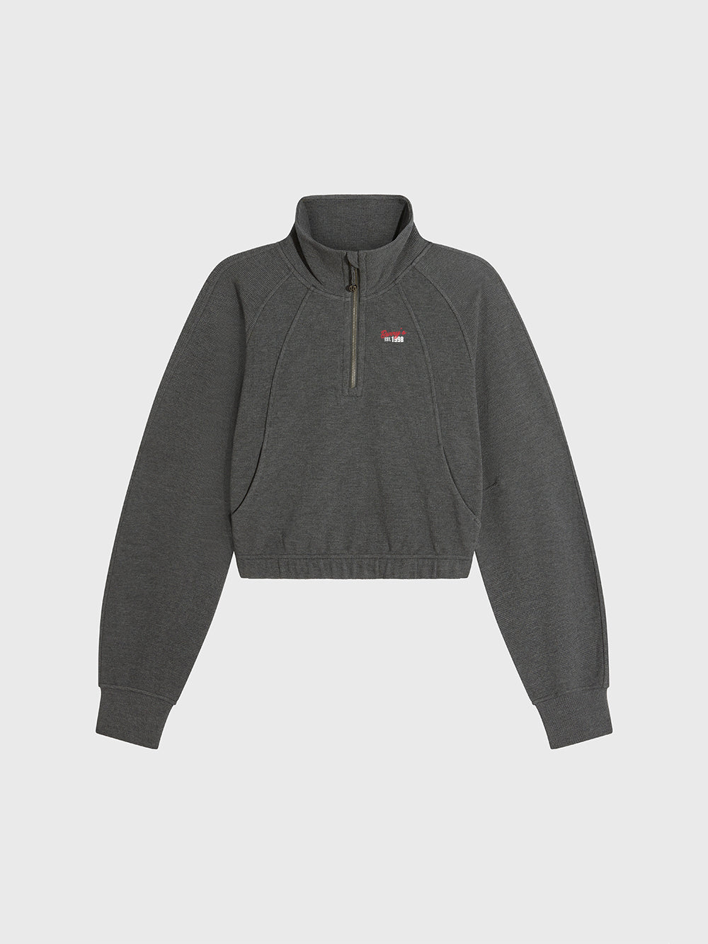 LULULEMON GREY WAFFLE SCUBA CROPPED 1/2 ZIP W FUNNEL NECK
