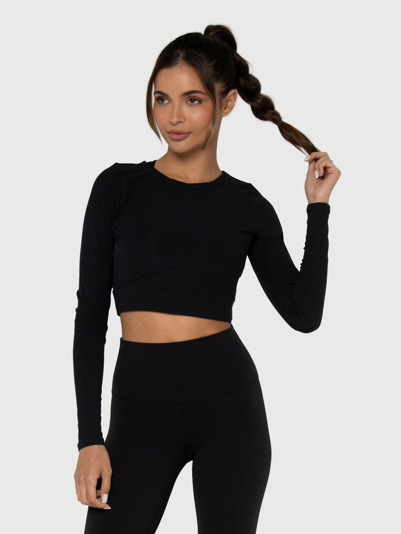 BARRY'S BLACK ARCH LONG SLEEVE RIB TOP