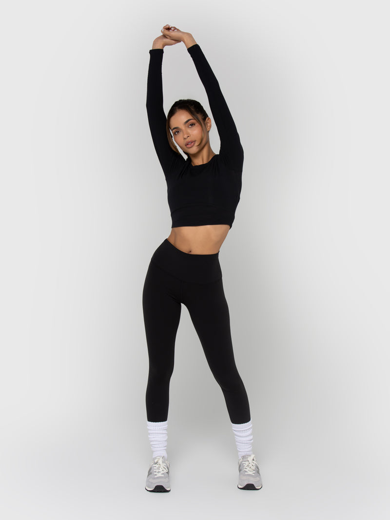 BARRY'S BLACK ARCH LONG SLEEVE RIB TOP