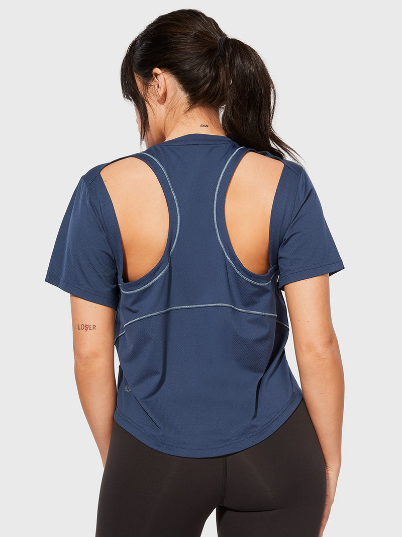 Lululemon Ventilated Open-Back Training T-Shirt - Mauve Grey